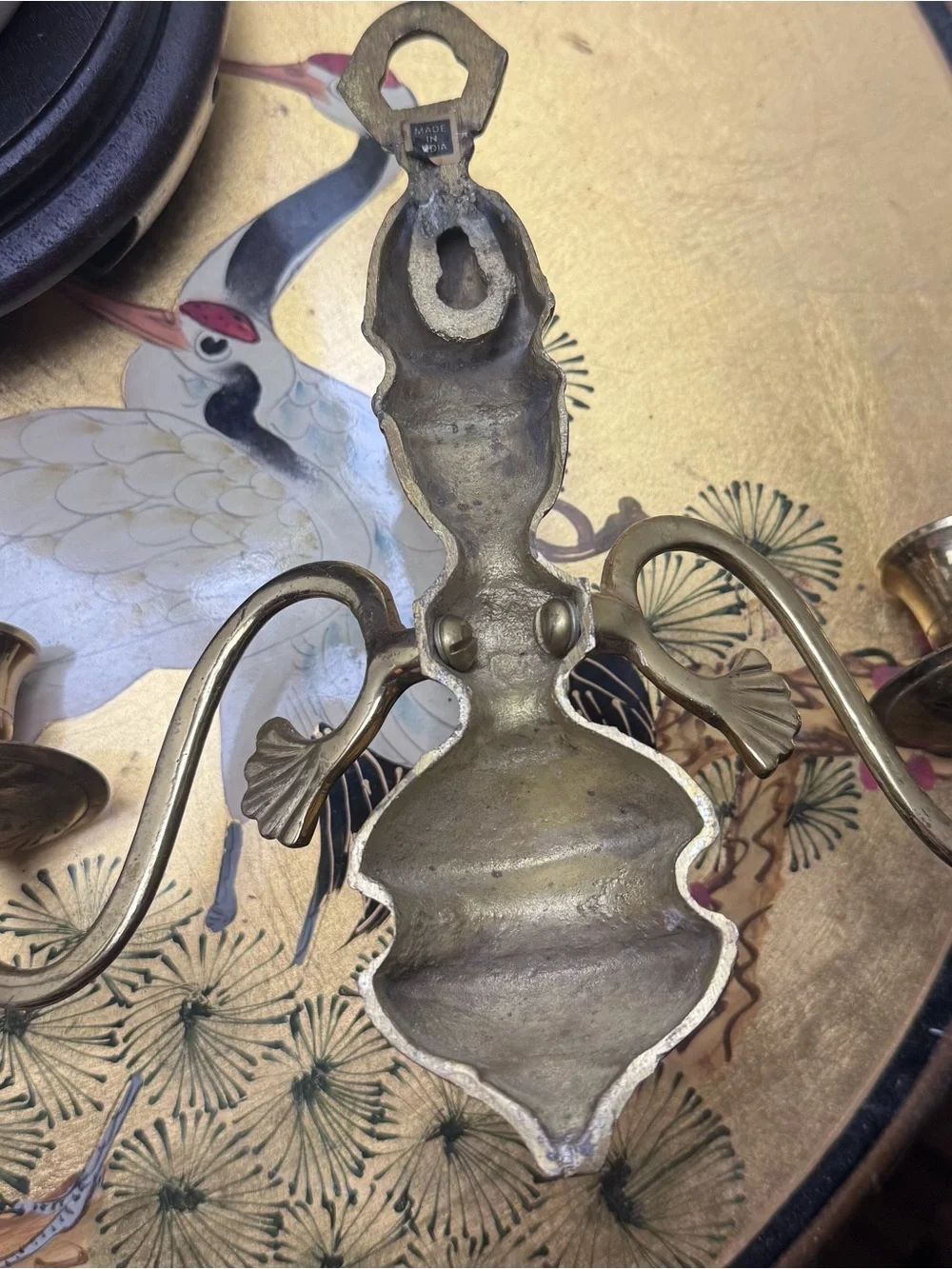 VTG Brass Wall Sconces Made in India Chinoiserie Rococo Revival Candleholders